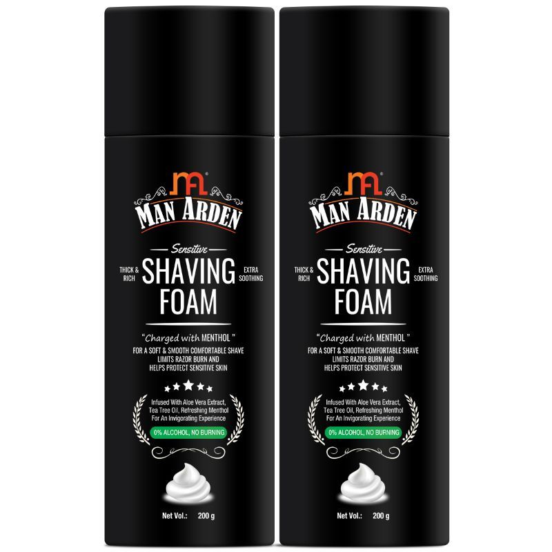Man Arden Shaving Foam For Sensitive Skin - Charged with Menthol, Aloevera and Tea Tree - Pack Of 2