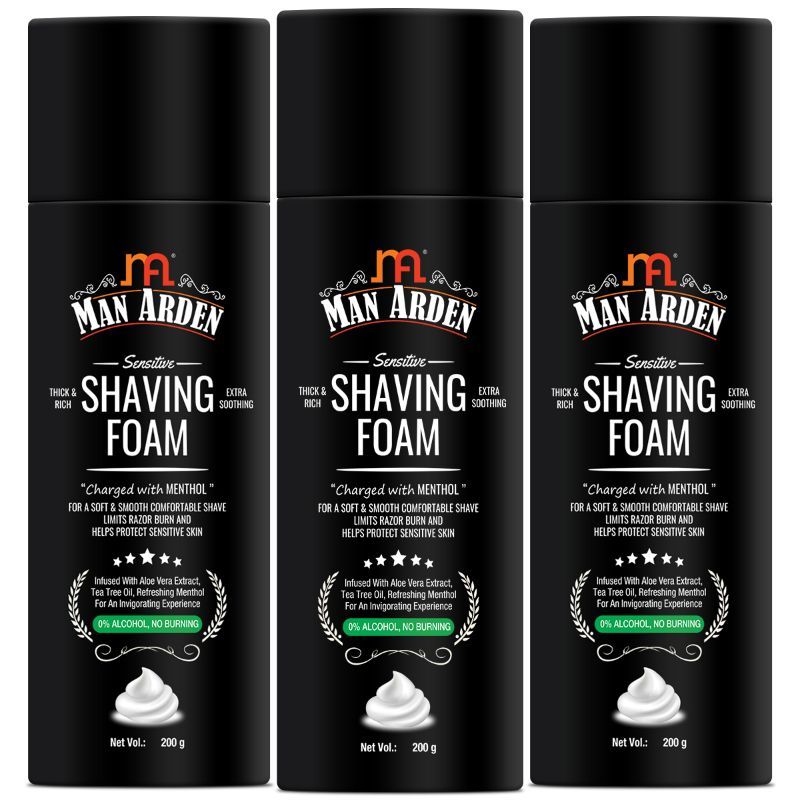 Man Arden Shaving Foam For Sensitive Skin - Charged with Menthol, Aloevera and Tea Tree - Pack Of 3