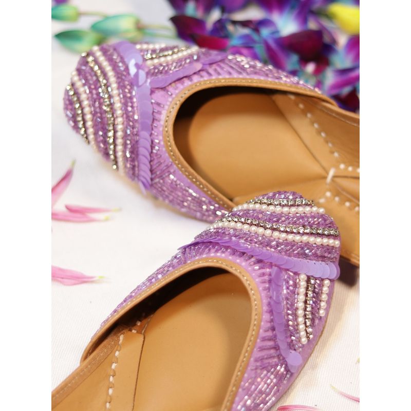 GLAM STORY Iris Purple Moti Work Embellished Designer Punjabi Juttis for Women (EURO 36)
