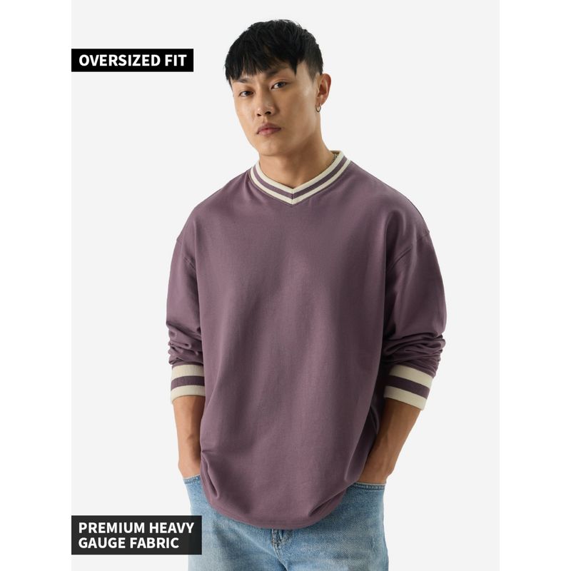 The Souled Store Original Solids Purple Men Oversized Full Sleeve T-Shirts (XL)