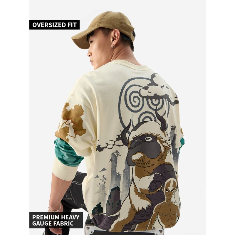 The Souled Store Official Avatar Aang And Appa Men Oversized Full Sleeve T-Shirts (L)