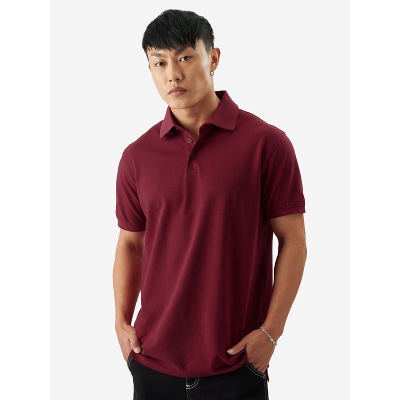 The Souled Store Original Solid Rhubarb Men Polo T-Shirt (S)
