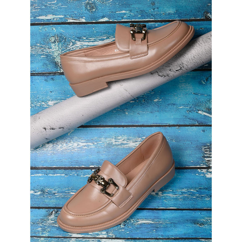 Ronnie Grey Women Khaki Solid Western Embellished Loafers (EURO 36)