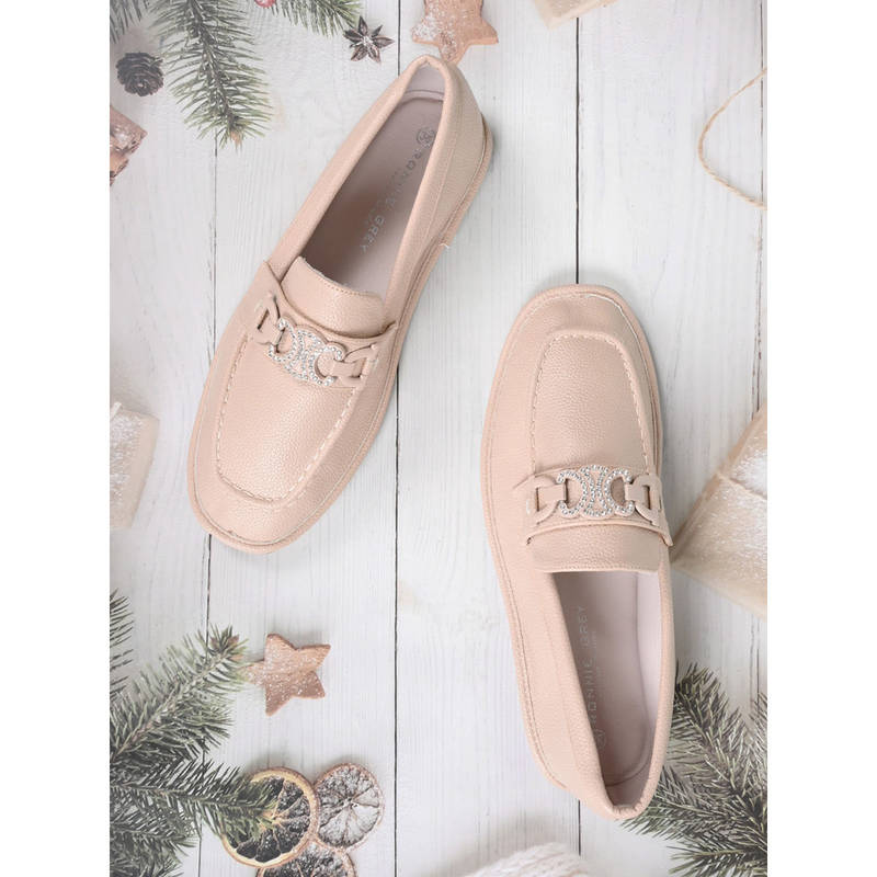 Ronnie Grey Women Beige Textured Loafers (EURO 36)