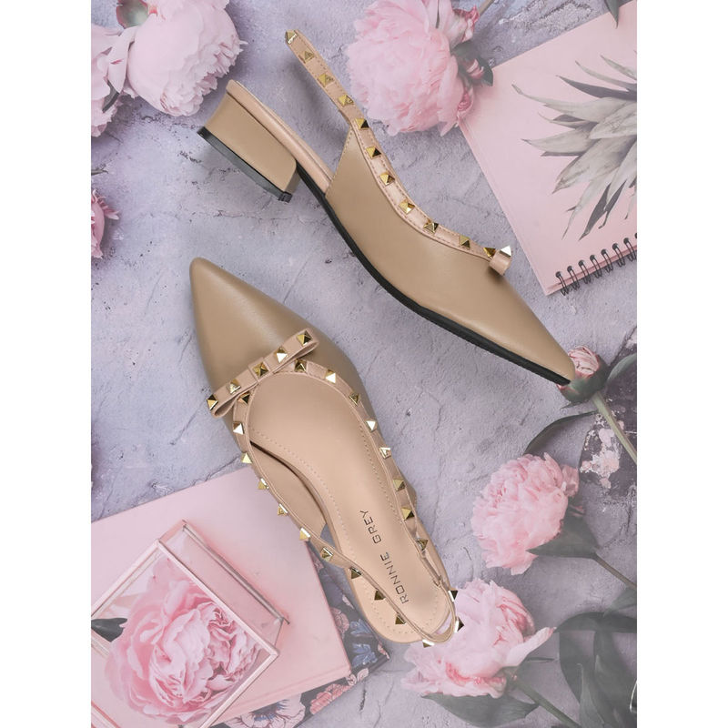 Ronnie Grey Women Beige Solid Mule Heels (EURO 38)