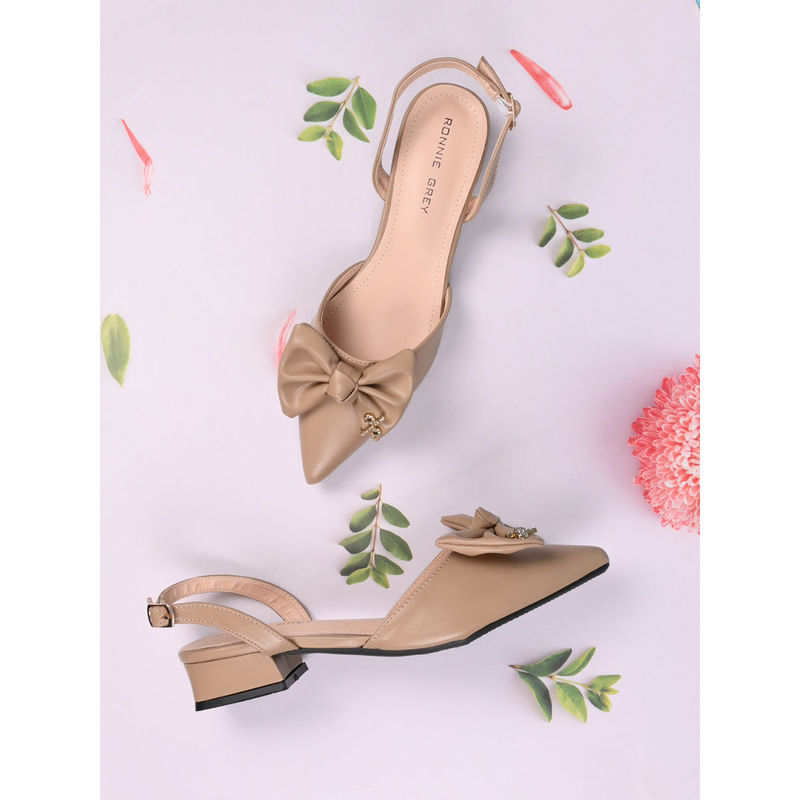 Ronnie Grey Women Beige Solid Mule Heels (EURO 38)