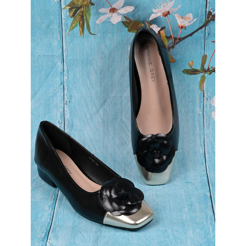 Ronnie Grey Women Black Solid Pump Heels (EURO 36)