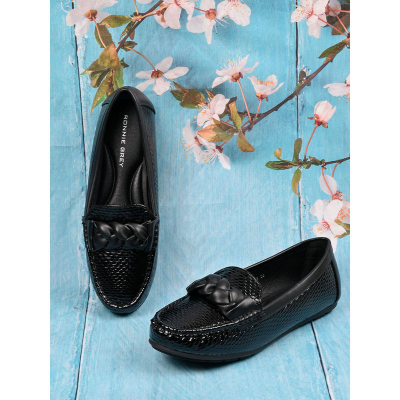Ronnie Grey Women Black Animal Print Loafers (EURO 36)