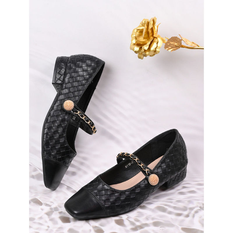 Ronnie Grey Women Black Woven Design Mary Jane Pump Heels (EURO 36)