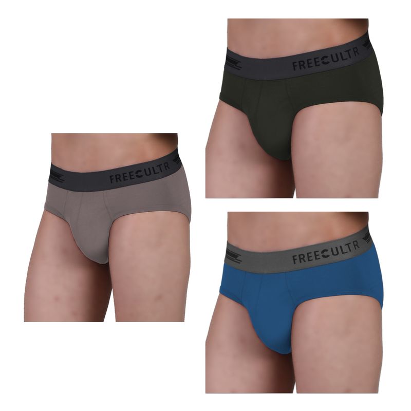 FREECULTR Men's Anti-Microbial Air-Soft Micromodal Underwear Brief, Pack of 3 - Multi-Color (S)