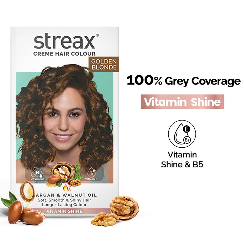 Streax Cream Hair Colour With 100% Grey Coverage & No Ammonia - 7.3 Golden Blonde