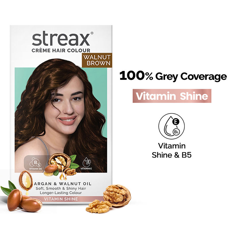 Streax Cream Hair Colour With 100% Grey Coverage & No Ammonia - 5.4 Walnut Brown
