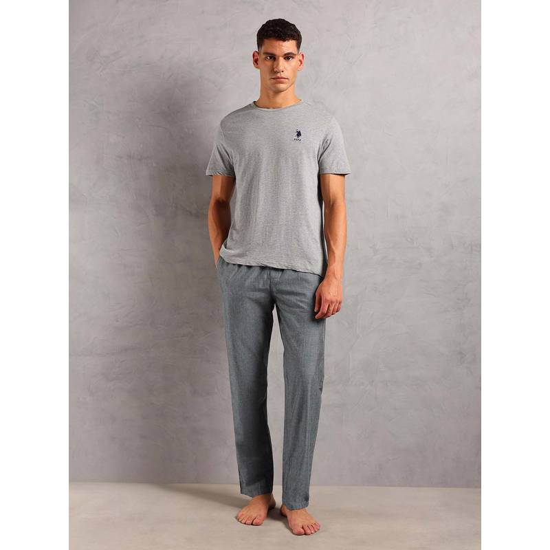 U.S. POLO ASSN. Solid Cotton Grey T-Shirt with Pyjama (S)