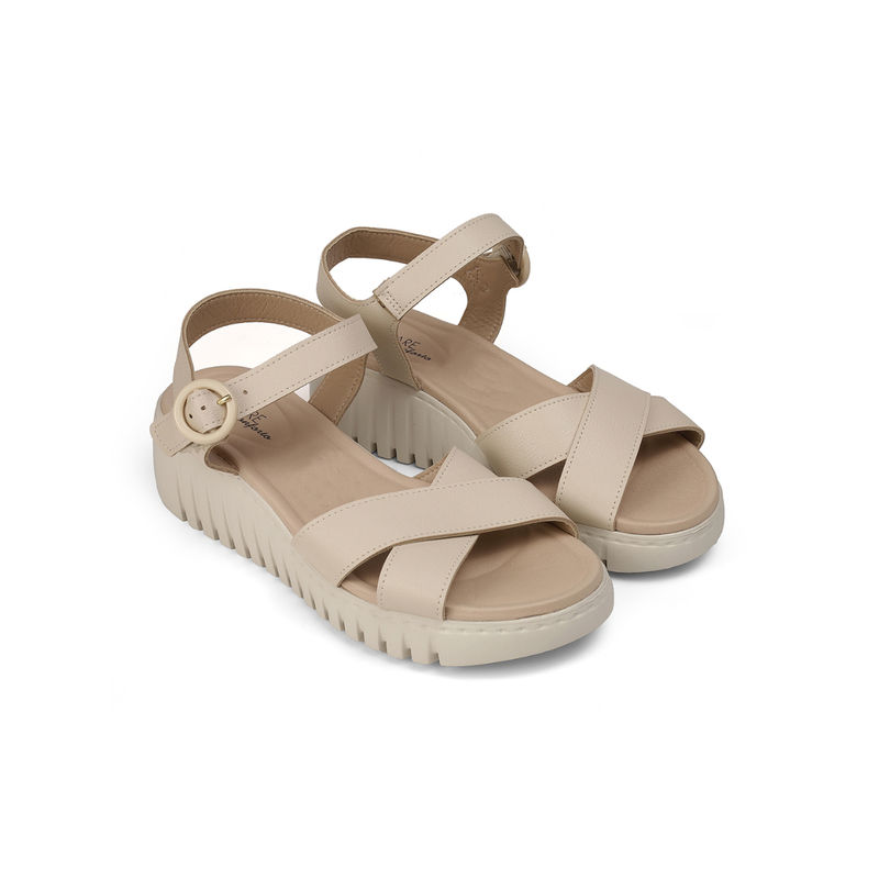 MODARE Women Cross Strap Sandals Cream (EURO 36)