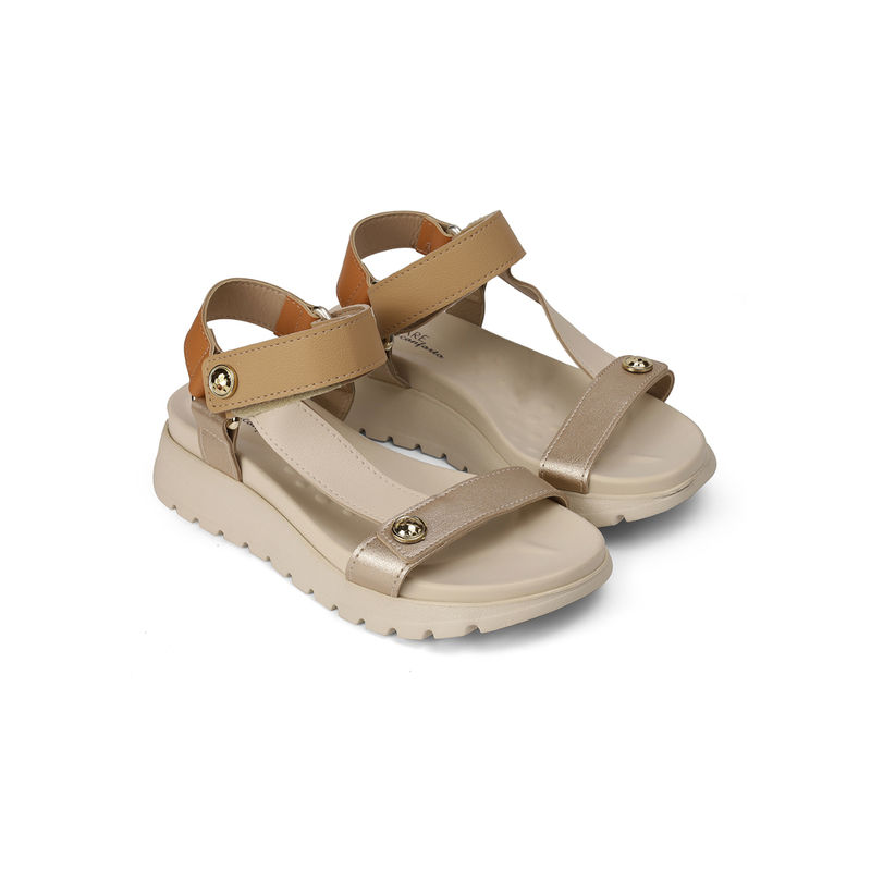 MODARE Women Ankle Strap Flats Sandals Cream (EURO 36)