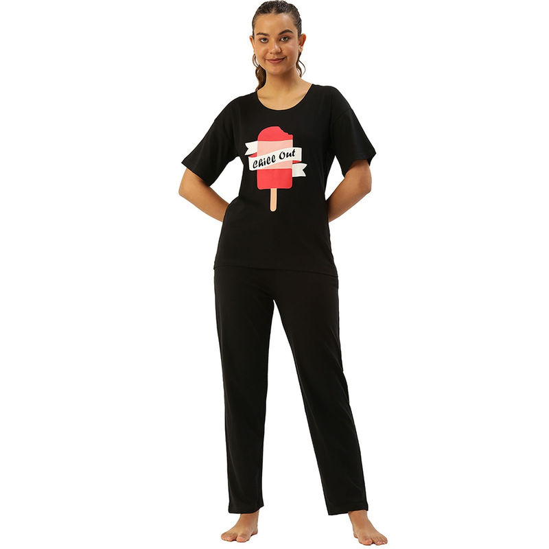 Slumber Jill Popsicle Graphic Print T-Shirt & Pyjama Set In Black (XL)