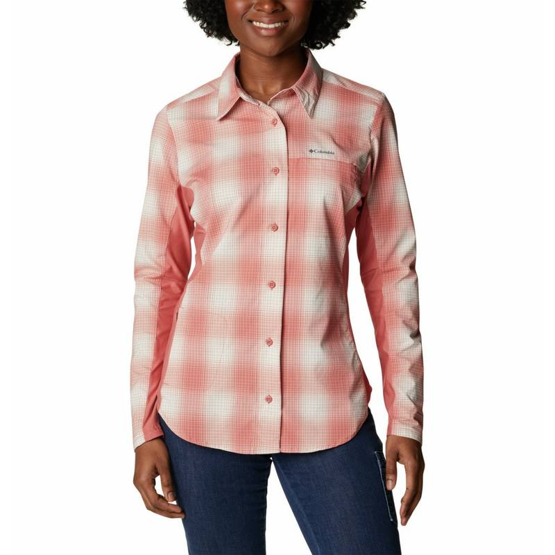 Columbia Womens Red Omni-Shield Claudia Ridge Long Sleeve Shirt (S)