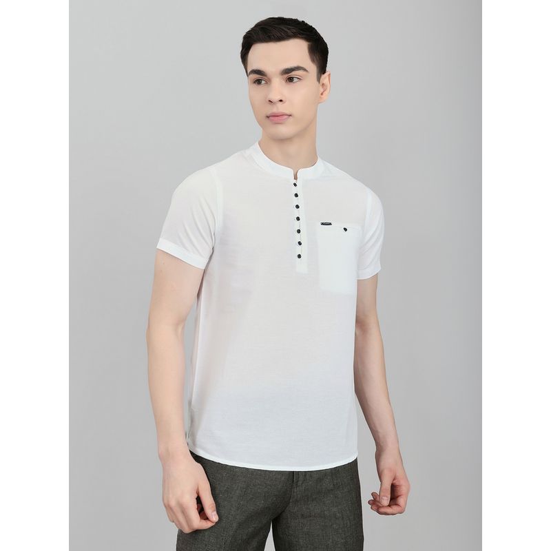 Monte Carlo White Men Smart Fit Half Sleeve Solid Mandarin Neck Short Kurta (M)