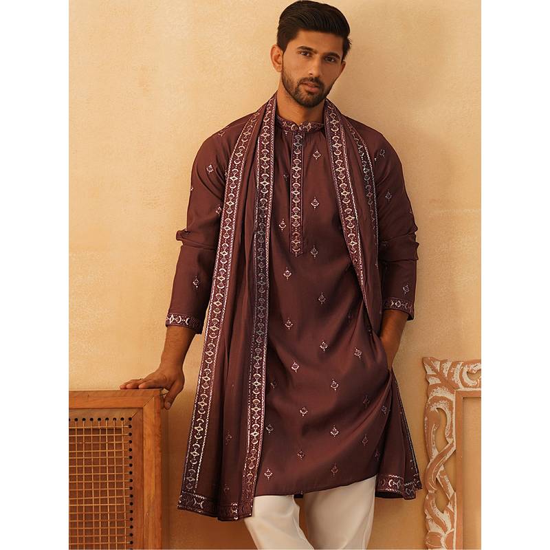 Jompers Purple Silk Sequined Kurta and Dupatta (5XL)