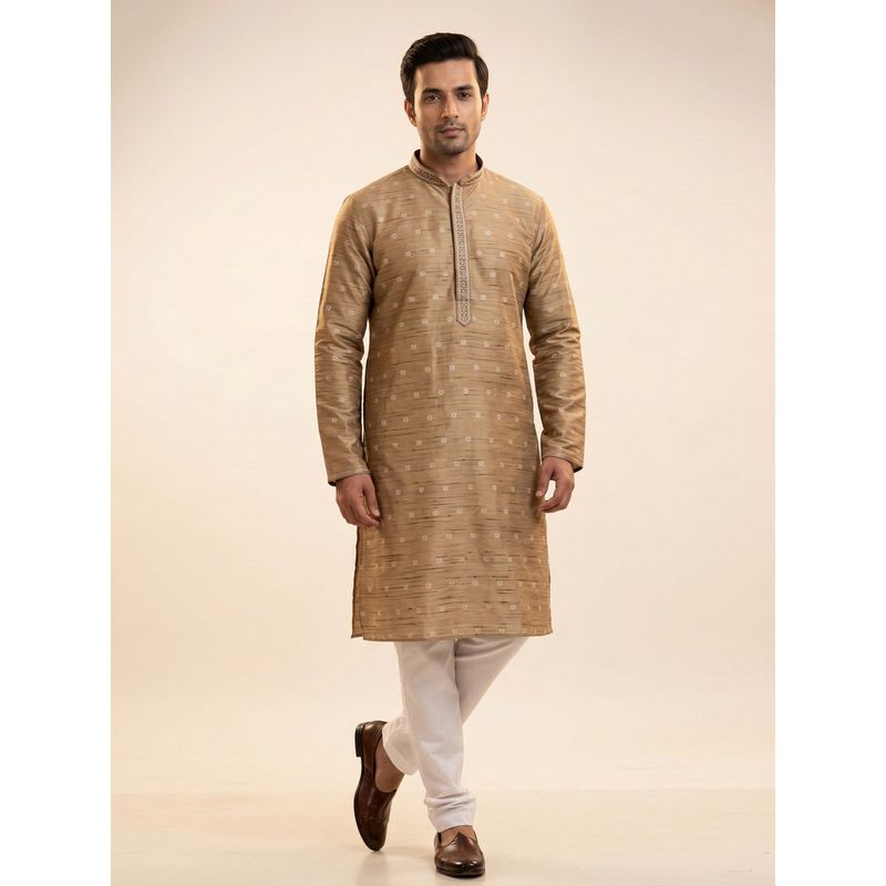 ETHNIC INDIA Beige Men Woven Design Polyester Kurta (40)