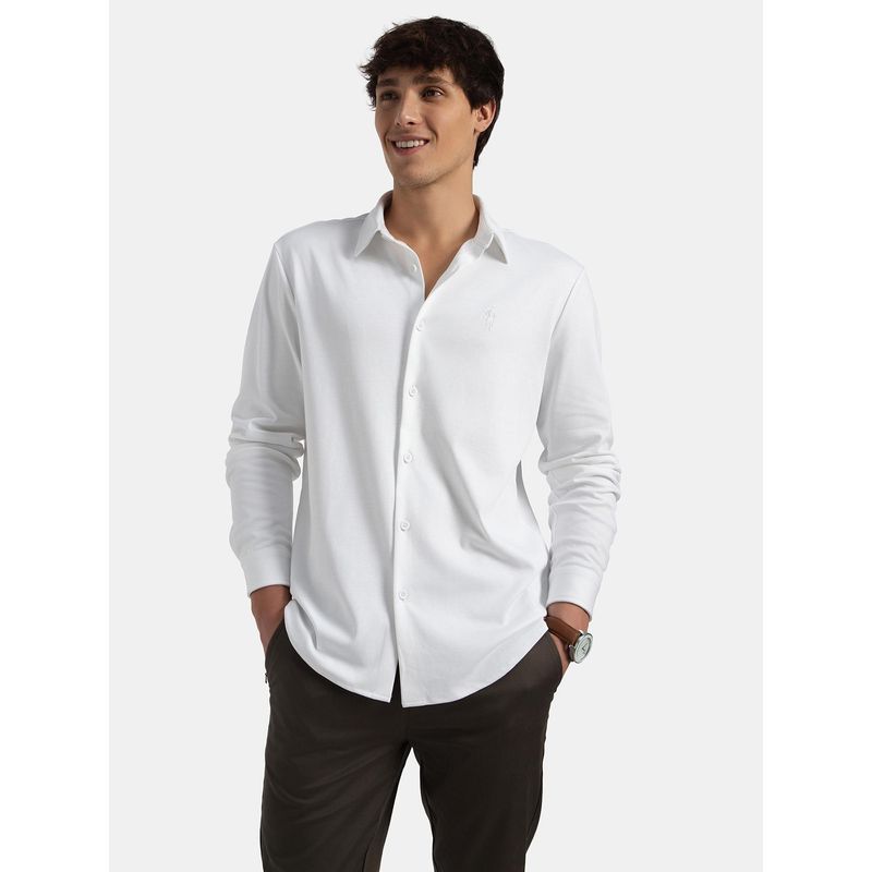 Jockey IM33 Men Super Combed Cotton Rich Full Sleeve Knit Shirt - White (L)