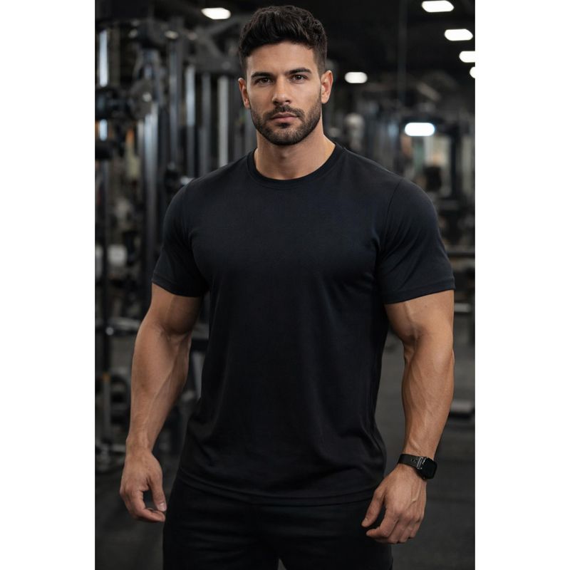 Parcel Yard Mens Half Sleeve Round Neck T-Shirt - Black (XL)