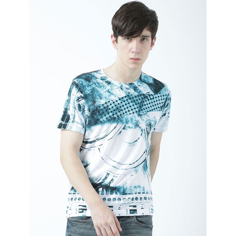 Huetrap Mens Printed Round Neck White T-Shirt (M)