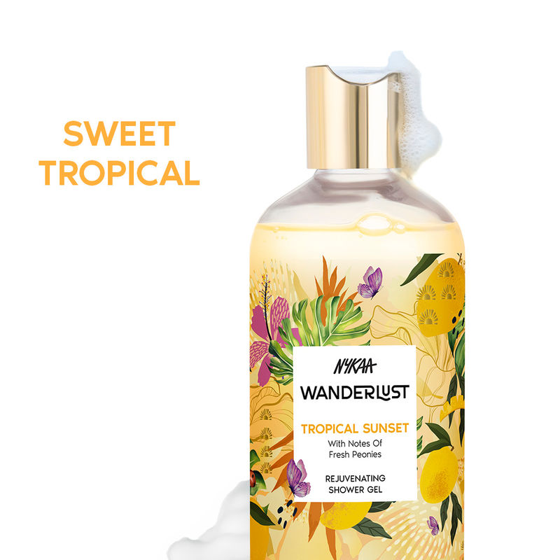 Wanderlust Tropical Sunset Fruity Fresh Perfume Body Wash with Mango & Caramel for Exfoliation & Hydrated Skin