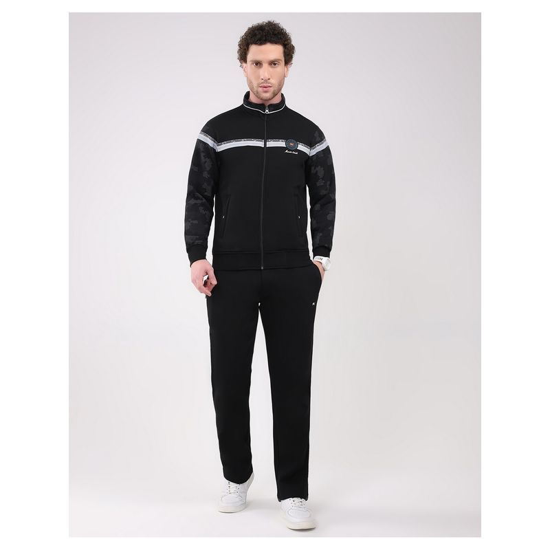 Monte Carlo Men's Black Collar Neck Full Sleeve Jacket with Track Pant (M)