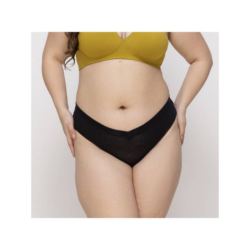 MIEZ Black Women Mid Rise V-Front Tencel Bikini Panty (XS)