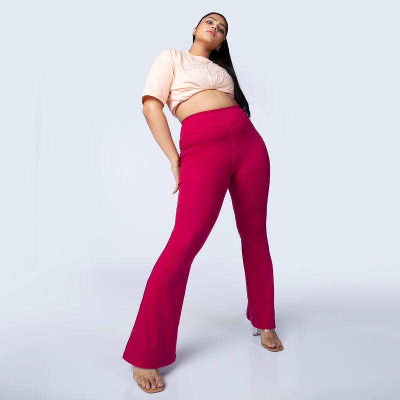 Aastey Everyday Bootcut Pants with Pockets Full Length Crimson Cerise (XS)