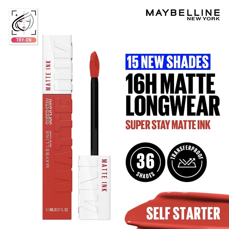 Maybelline New York Super Stay Matte Ink Liquid Lipstick, Lasts Up to 16 Hours - 130 Self Starter