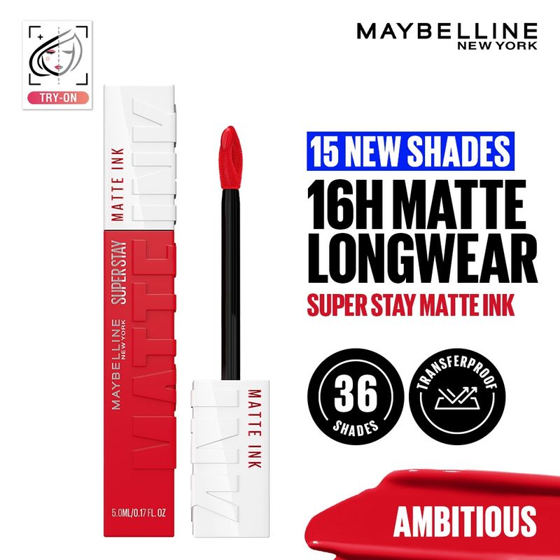 Maybelline New York Super Stay Matte Ink Liquid Lipstick, Lasts Up to 16 Hours - 220 Ambitious