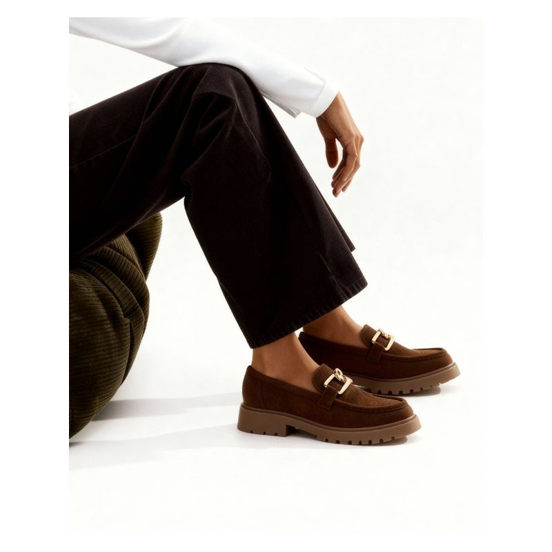 Indifeet Women Suede Chain Detail Slip-On Loafer Shoes (UK 3)