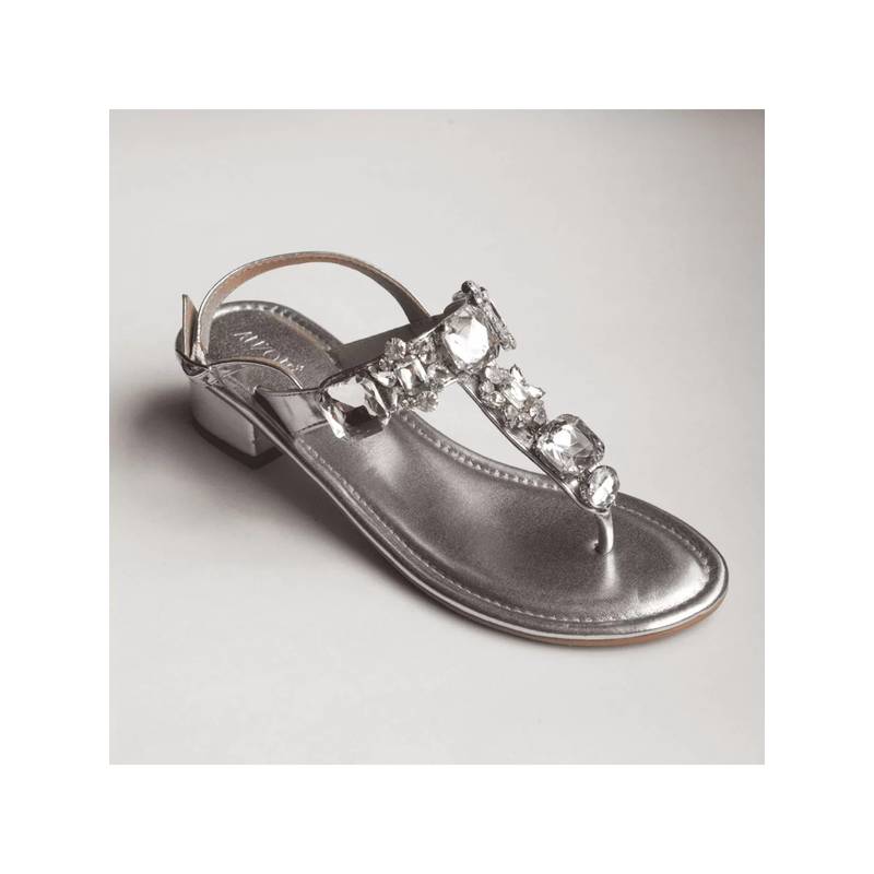 AUZORI Radiant Silver Rhinestone Embellished Block Sandal Heels (EURO 36)