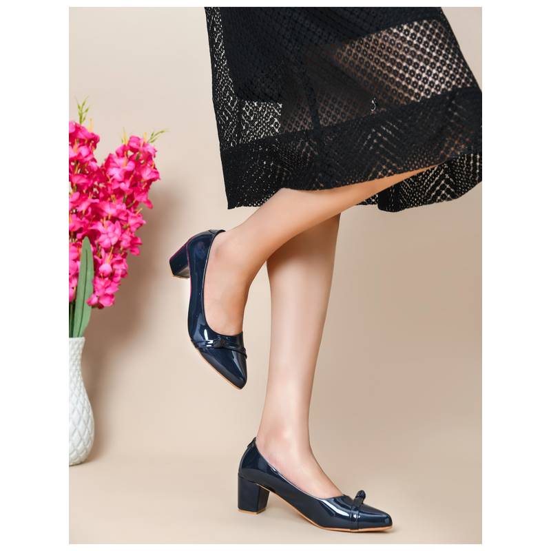 SHUZ TOUCH Blue Classic Patent Block Pumps Heels (EURO 35)