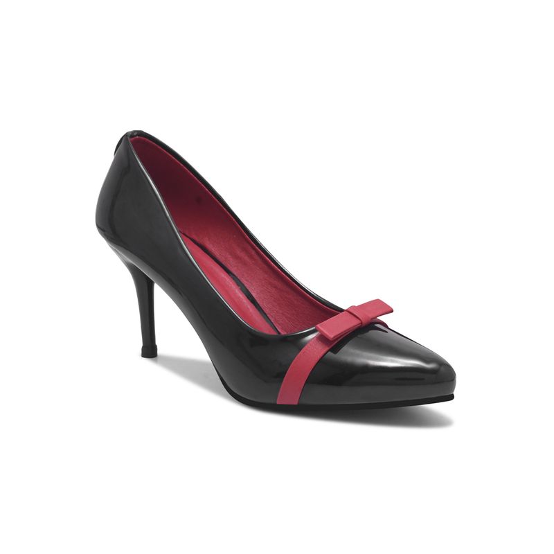 SHUZ TOUCH Patent Embellished Black Pumps Heels with Red Detail (EURO 35)