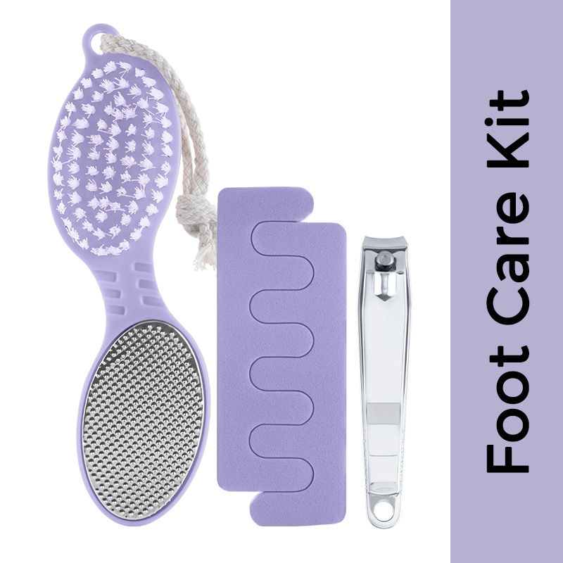 Nykaa 3 in 1 Pedicure Kit (Nail Cutter + Toe Separator + 4 in 1 Foot Scrub Tool) - Lavender