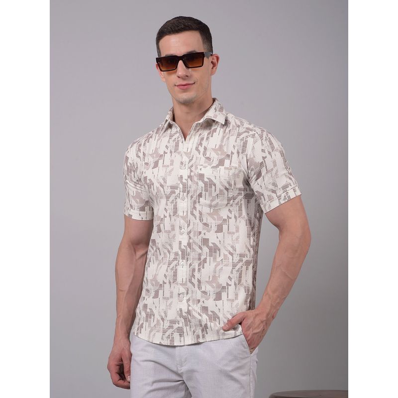 CRIMSOUNE CLUB Men Purple Printed Linen Shirt (S)