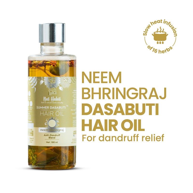 Nat Habit Neem Bhringraj Tea Tree Anti Dandruff Hair Treatment Summer Ayurvedic Oil & Castor Coconut