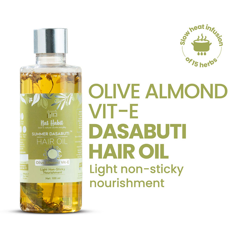Nat Habit Olive Almond Vitamin E Summer Light Hair Oil with Amla, Bhringraj, Methi, Vetiver & Sesame