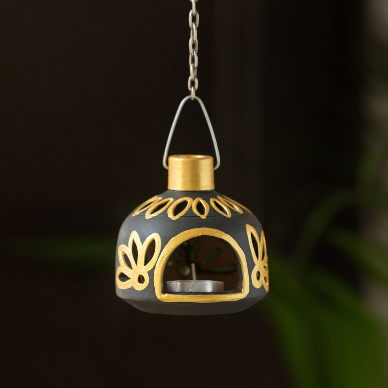 Buy ExclusiveLane Glowing Matki' Hand-Painted Hanging Tea Light Holder ...