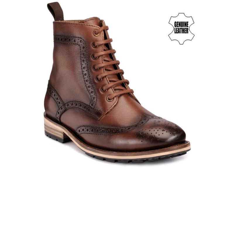 Teakwood Leathers Brown Textured Brogues Boots - Euro 40