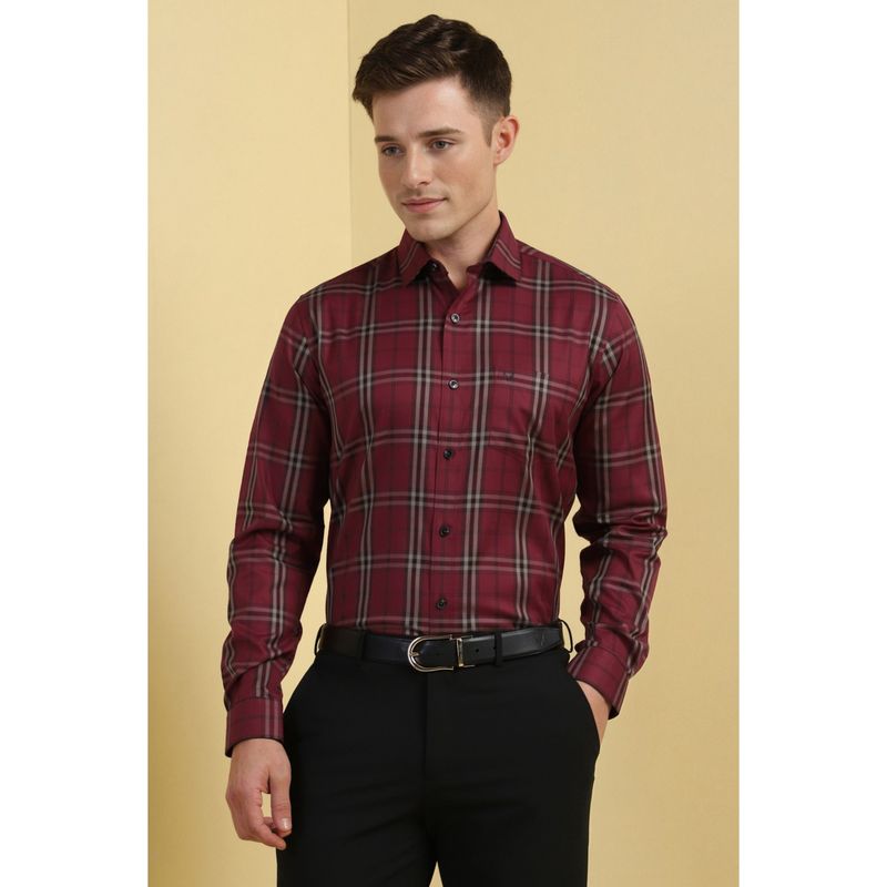 Allen Solly Men Maroon Checks Full Sleeves Formal Shirt (40)
