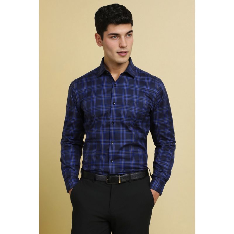 Allen Solly Men Navy Blue Checks Full Sleeves Formal Shirt (42)