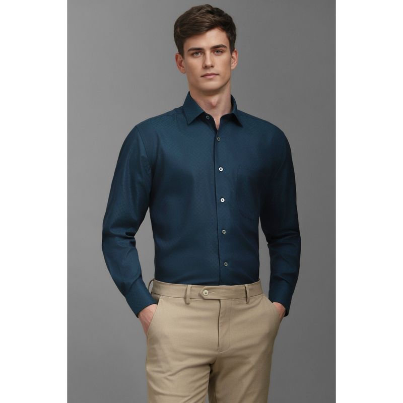 Louis Philippe Men Navy Blue Textured Full Sleeves Formal Shirt (39)