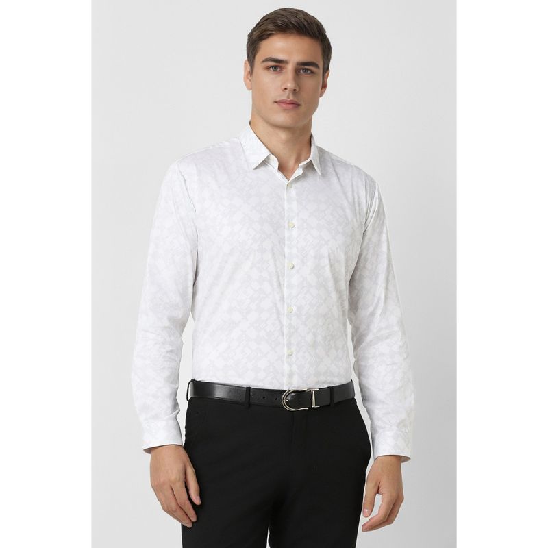 Van Heusen Men White Printed Full Sleeves Casual Shirt (39)