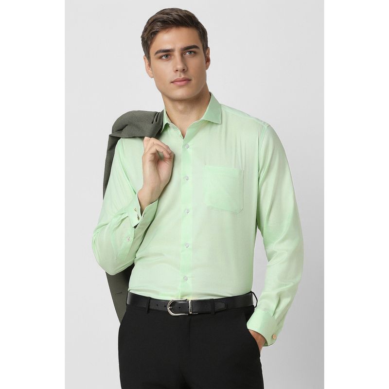Van Heusen Men Green Textured Full Sleeves Formal Shirt (44)