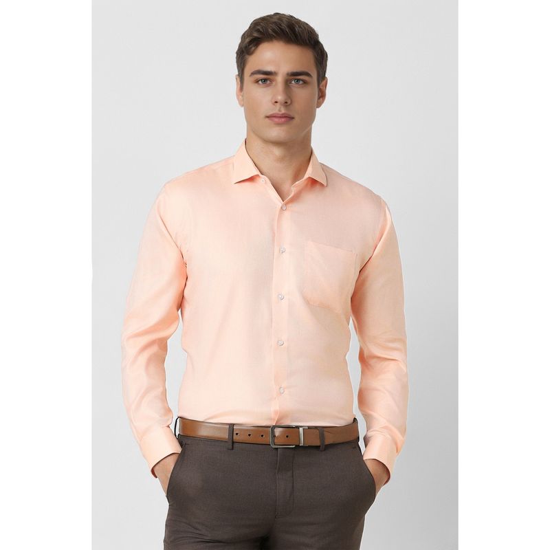 Van Heusen Men Peach Solid Full Sleeves Formal Shirt (44)