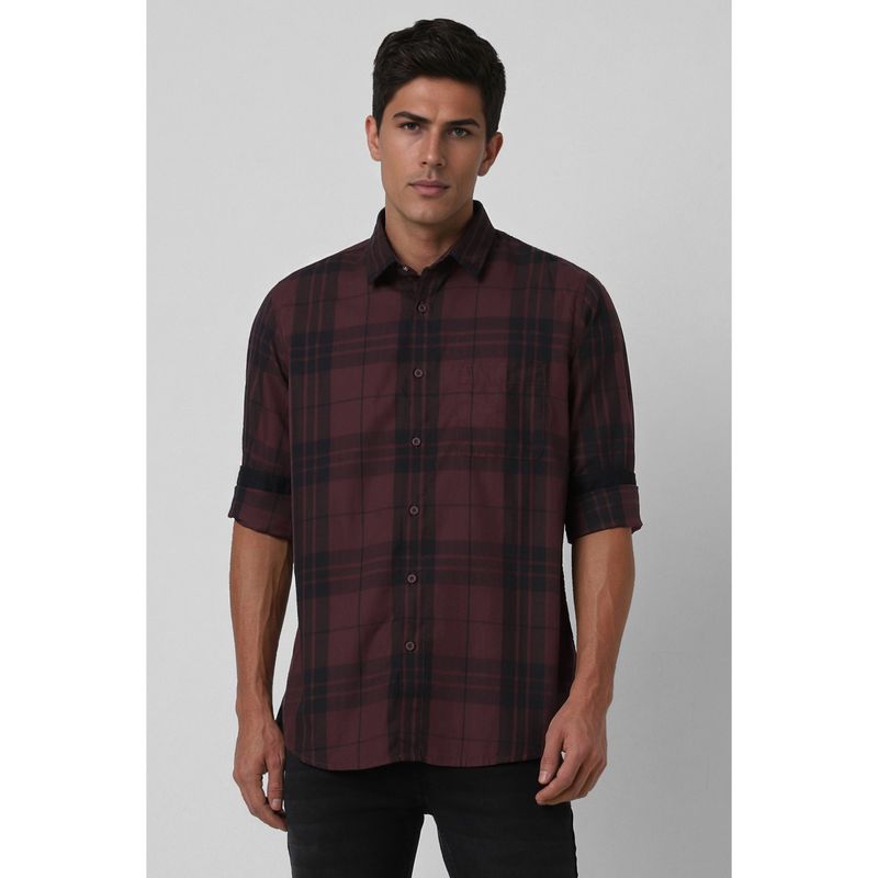 Van Heusen Men Maroon Checks Full Sleeves Casual Shirt (39)